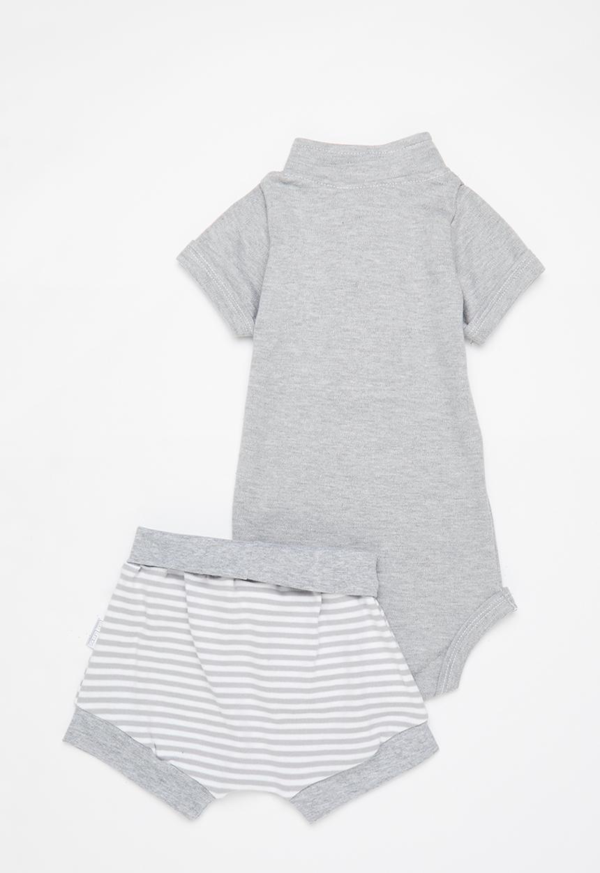 Little Lumps - Tab onesie & shorts - grey & grey stripe