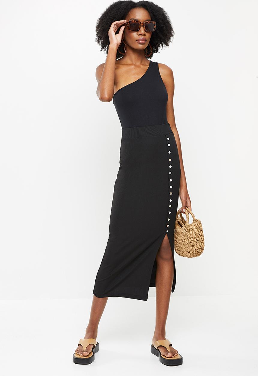 dailyfriday - Side slit midi skirt - black