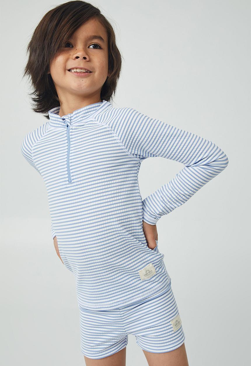 Cotton On - Flynn long sleeve zip thru rash vest - dusk blue/stripe