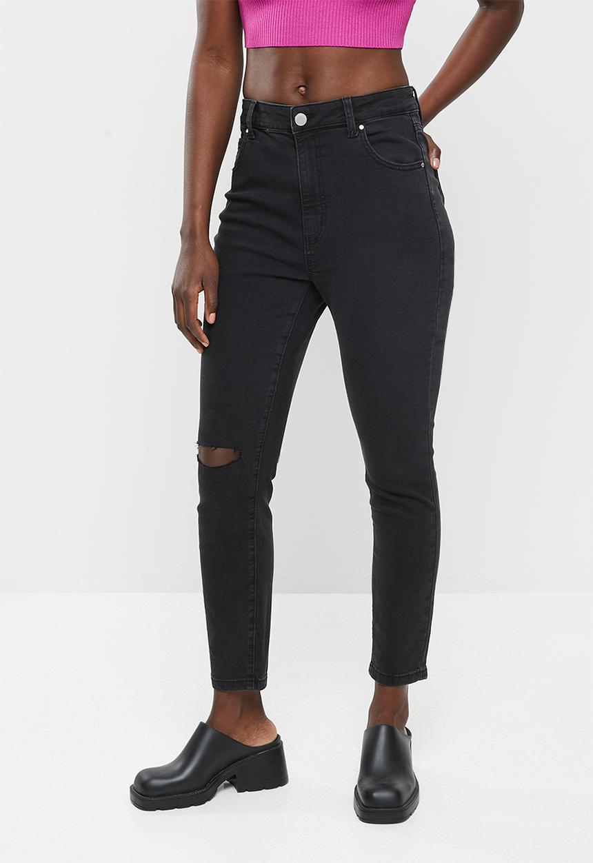 Cotton On - High rise cropped skinny jean - worn black rip