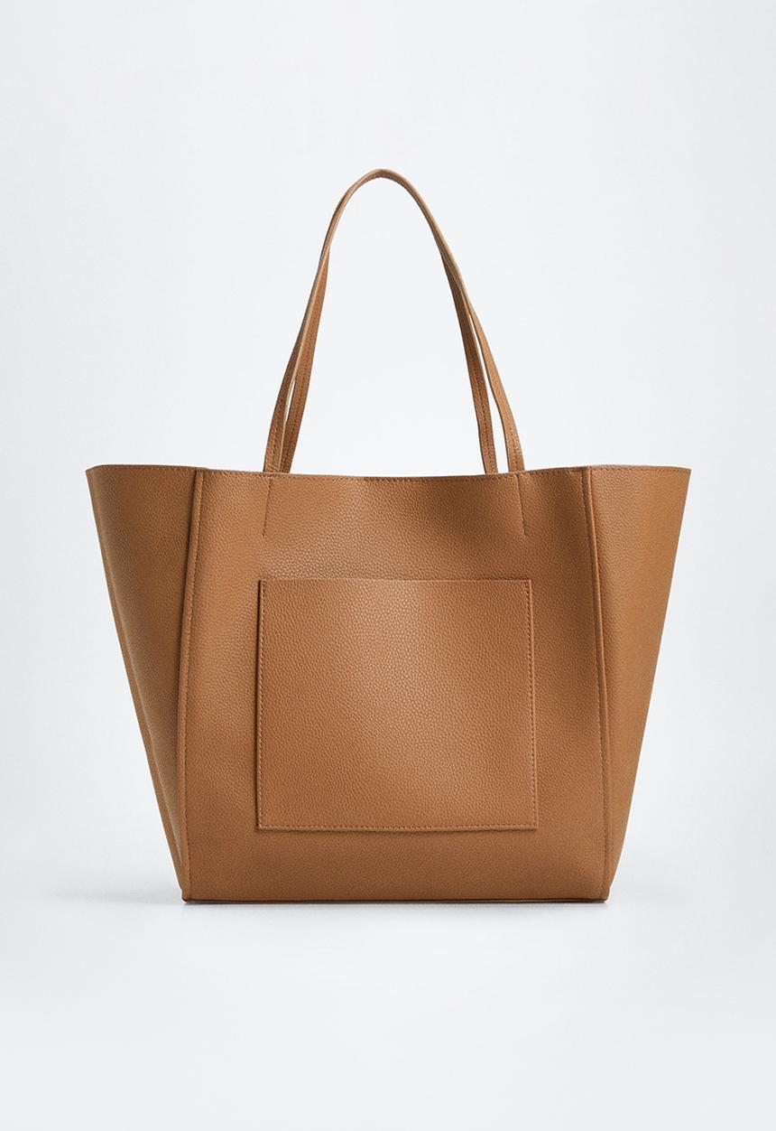 MANGO - Pocket shopper bag - stone