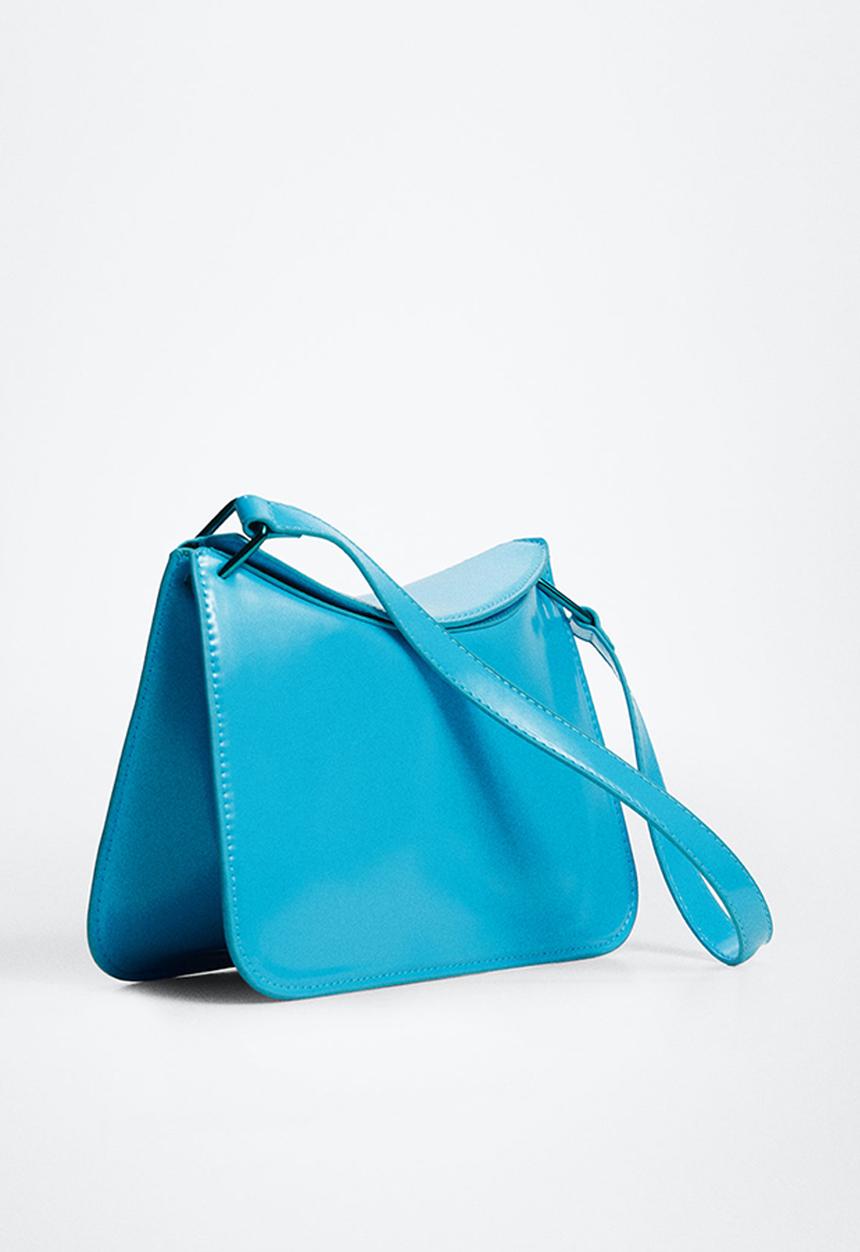 MANGO - Patent leather shoulder bag - turquoise