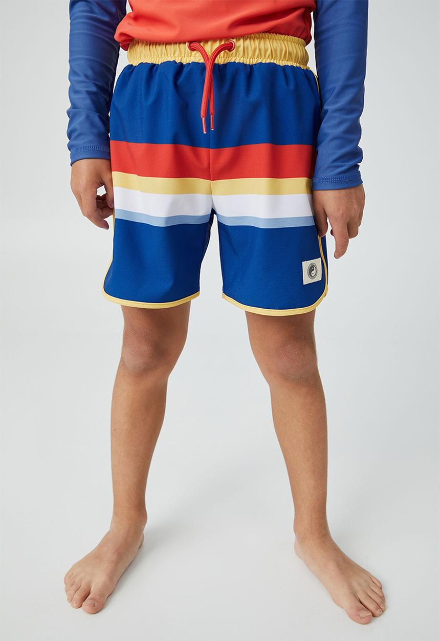 Cotton On - Bailey curved hem boardshort - retro blue/multi stripe