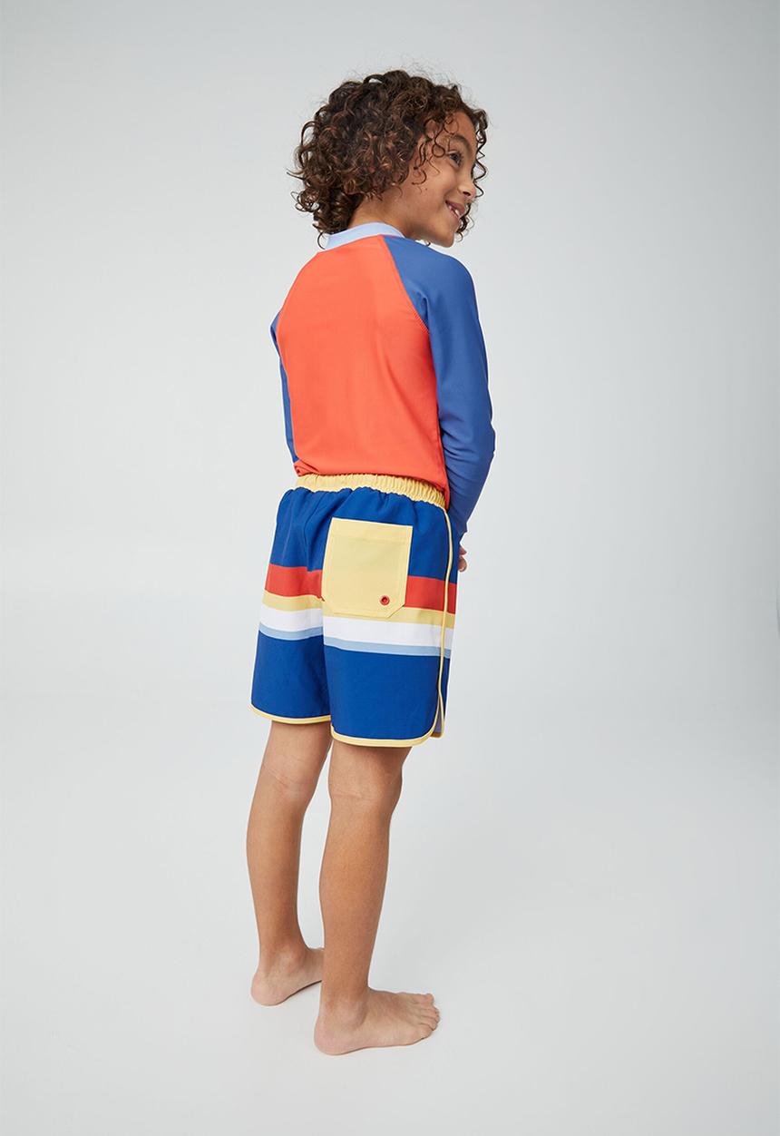 Cotton On - Bailey curved hem boardshort - retro blue/multi stripe