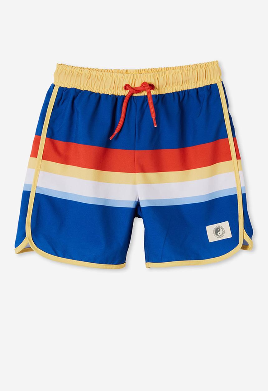 Cotton On - Bailey curved hem boardshort - retro blue/multi stripe