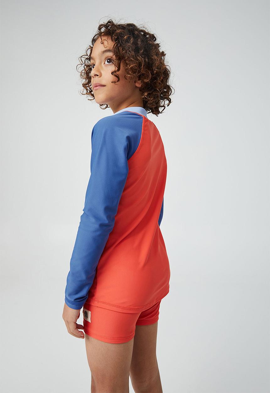 Cotton On - Flynn long sleeve zip thru rash vest - orange & blue 