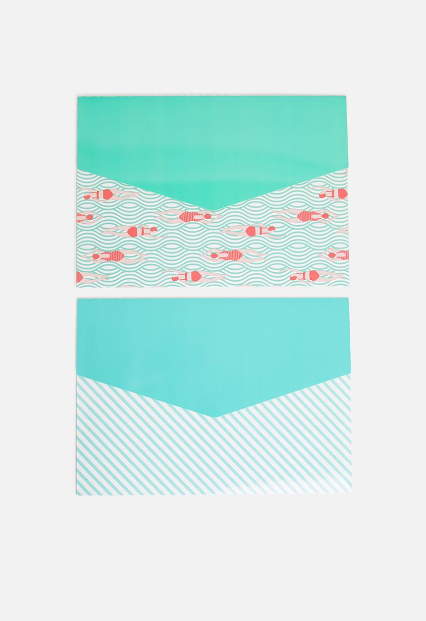 H&S - A4 Document wallet set of 2 - blue & green 