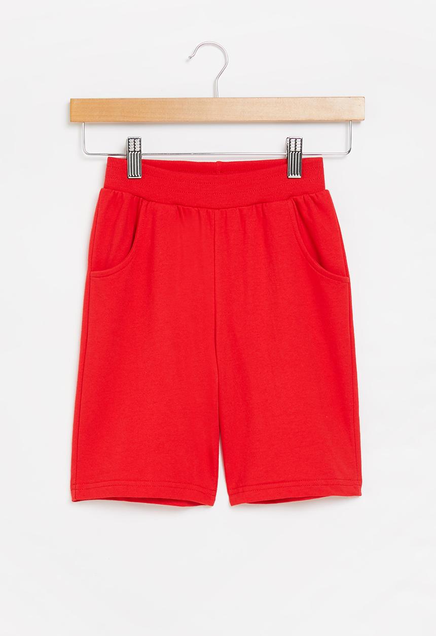 Pop Candy - Boys plain fleece shorts - red