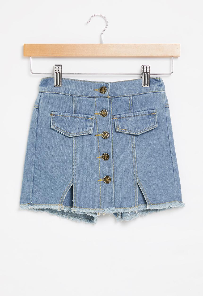 Pop Candy - Girls denim skirt with buttons - blue