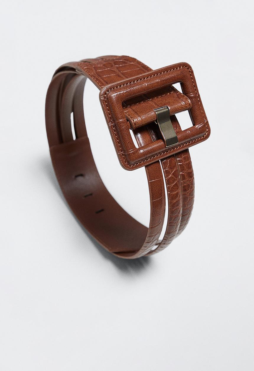 MANGO - Square buckle belt - brown