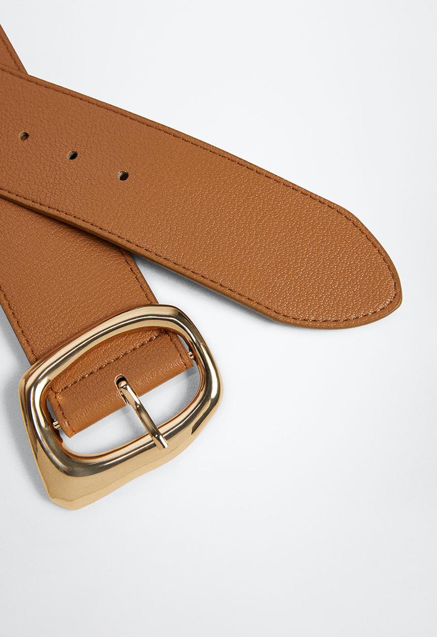 MANGO - Metal buckle belt - brown