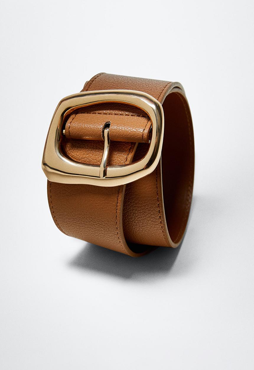 MANGO - Metal buckle belt - brown