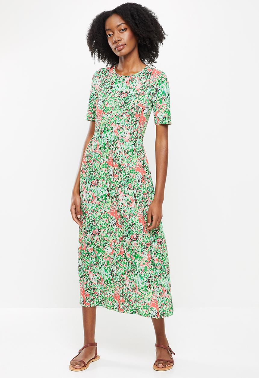 Jacqueline de Yong - Svan short sleeve o-neck long dress - pepper green