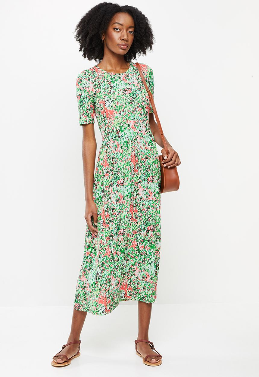 Jacqueline de Yong - Svan short sleeve o-neck long dress - pepper green