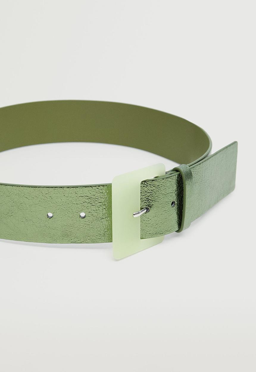 MANGO - Buckle metallic belt - green
