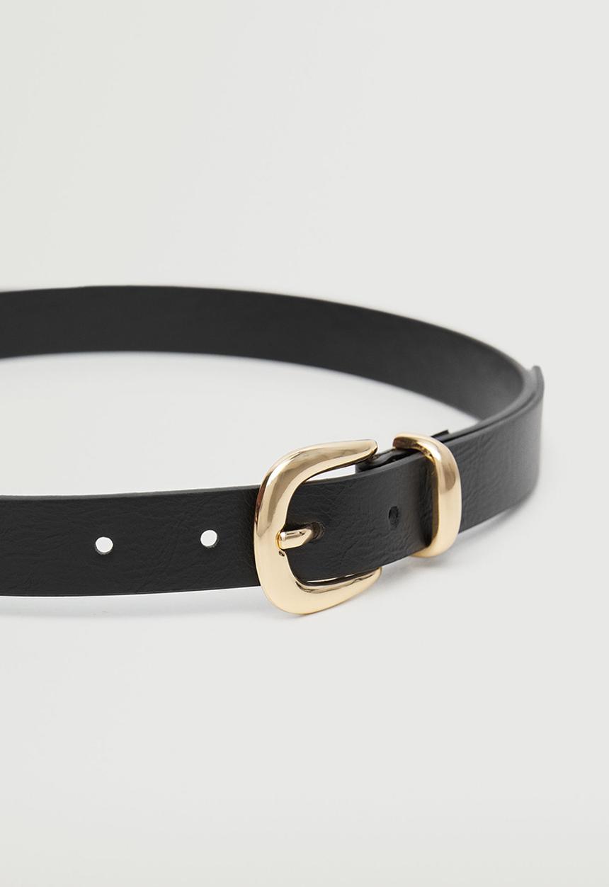 MANGO - Oval buckle belt - black
