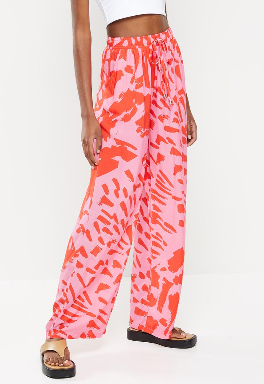 Me&B - Printed long wide pants - pink & red