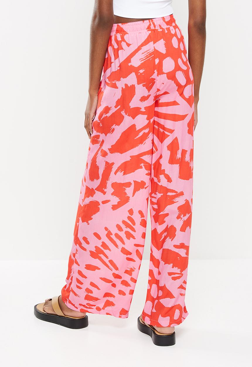 Me&B - Printed long wide pants - pink & red