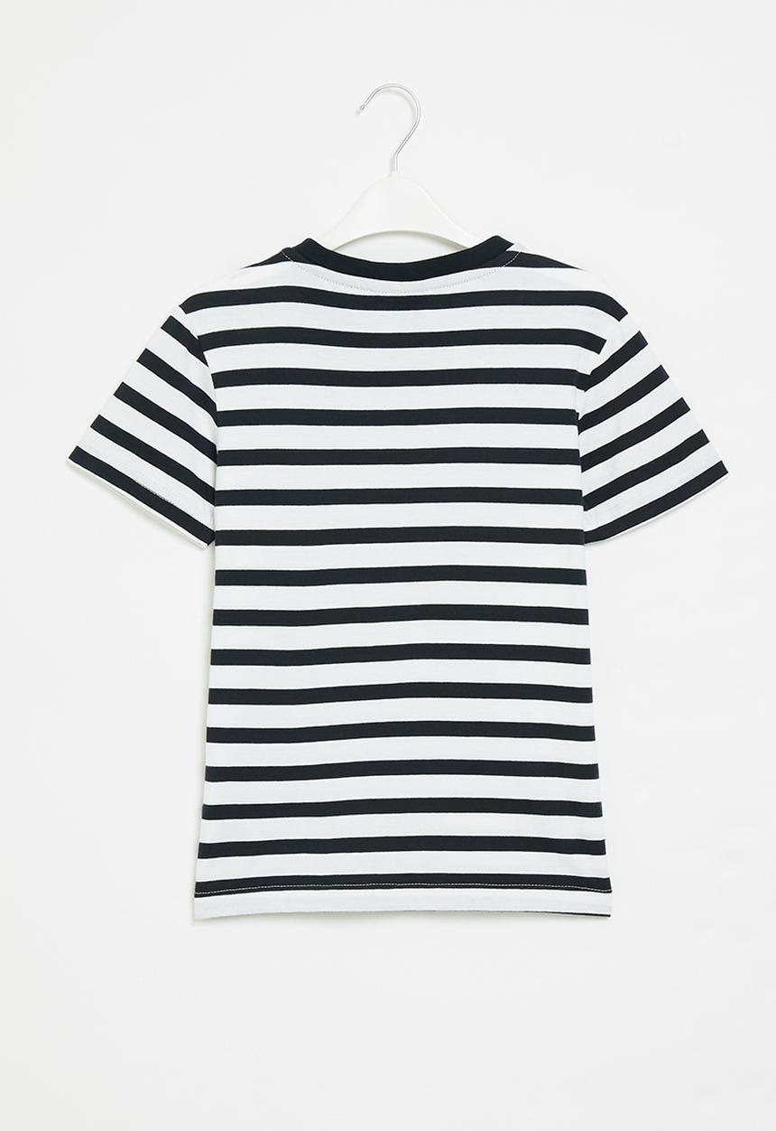 POLO - Boys striped v-neck tee - navy & white 