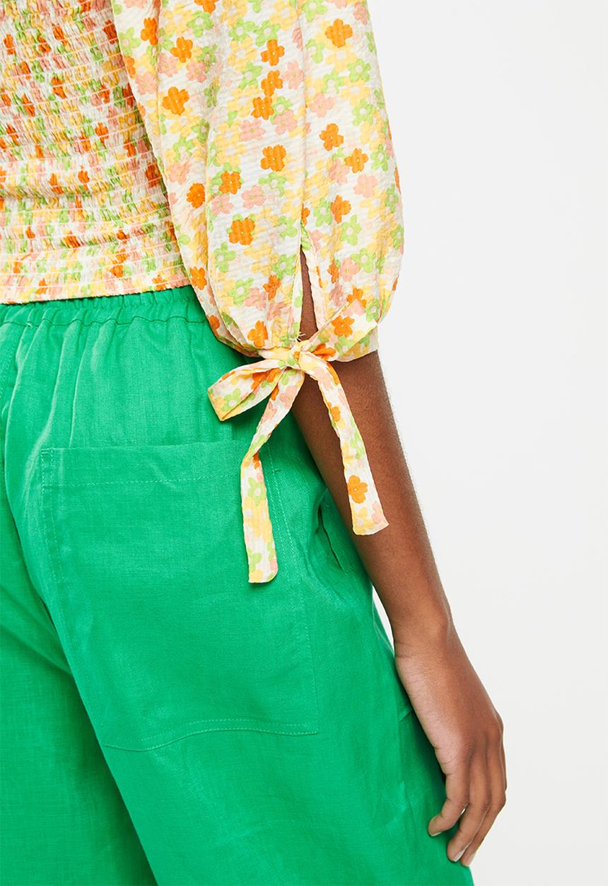 Me&B - Shirring bodice top with tie detail top  - multi 