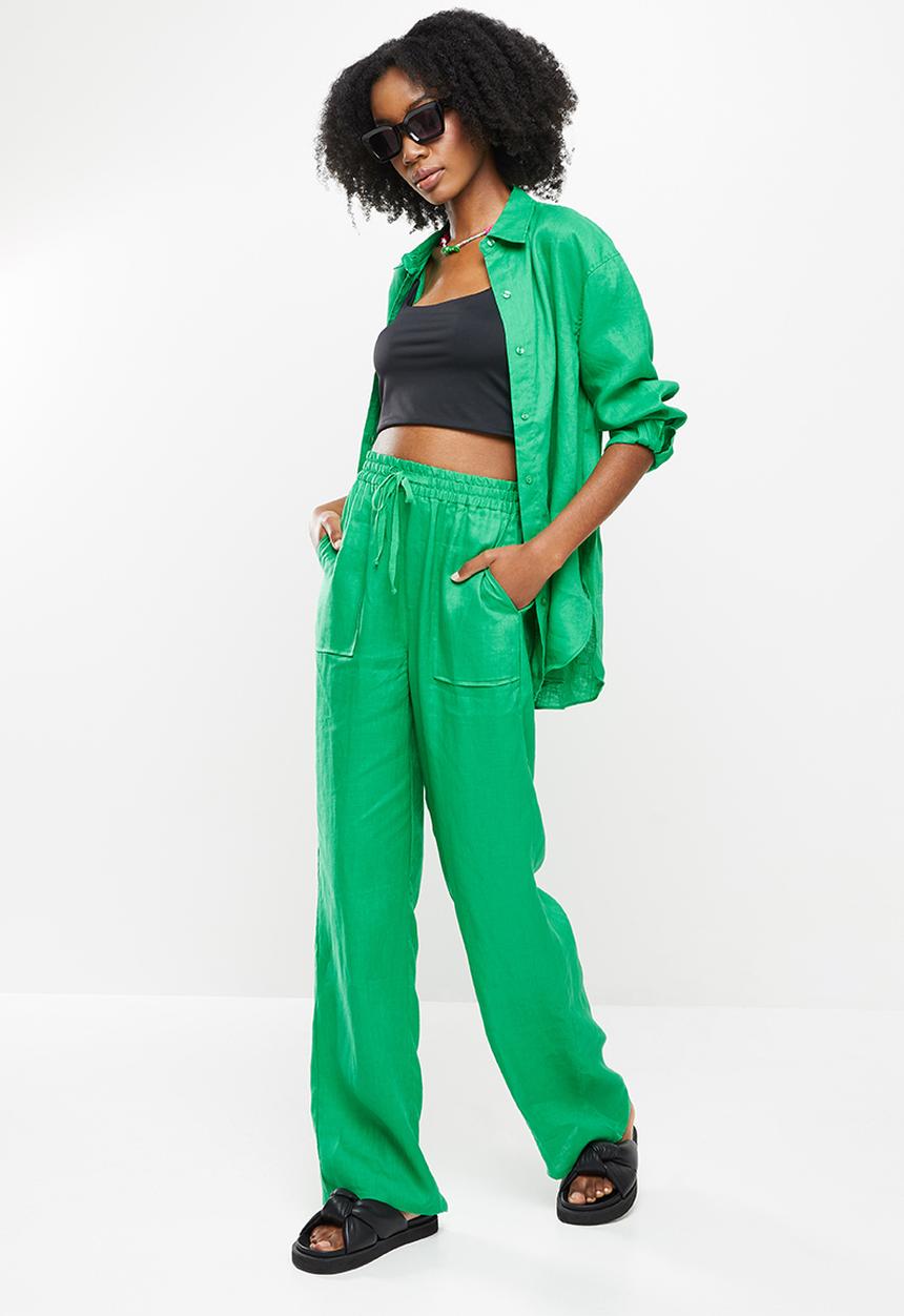Me&B - Wide leg drawstring pants -  emerald
