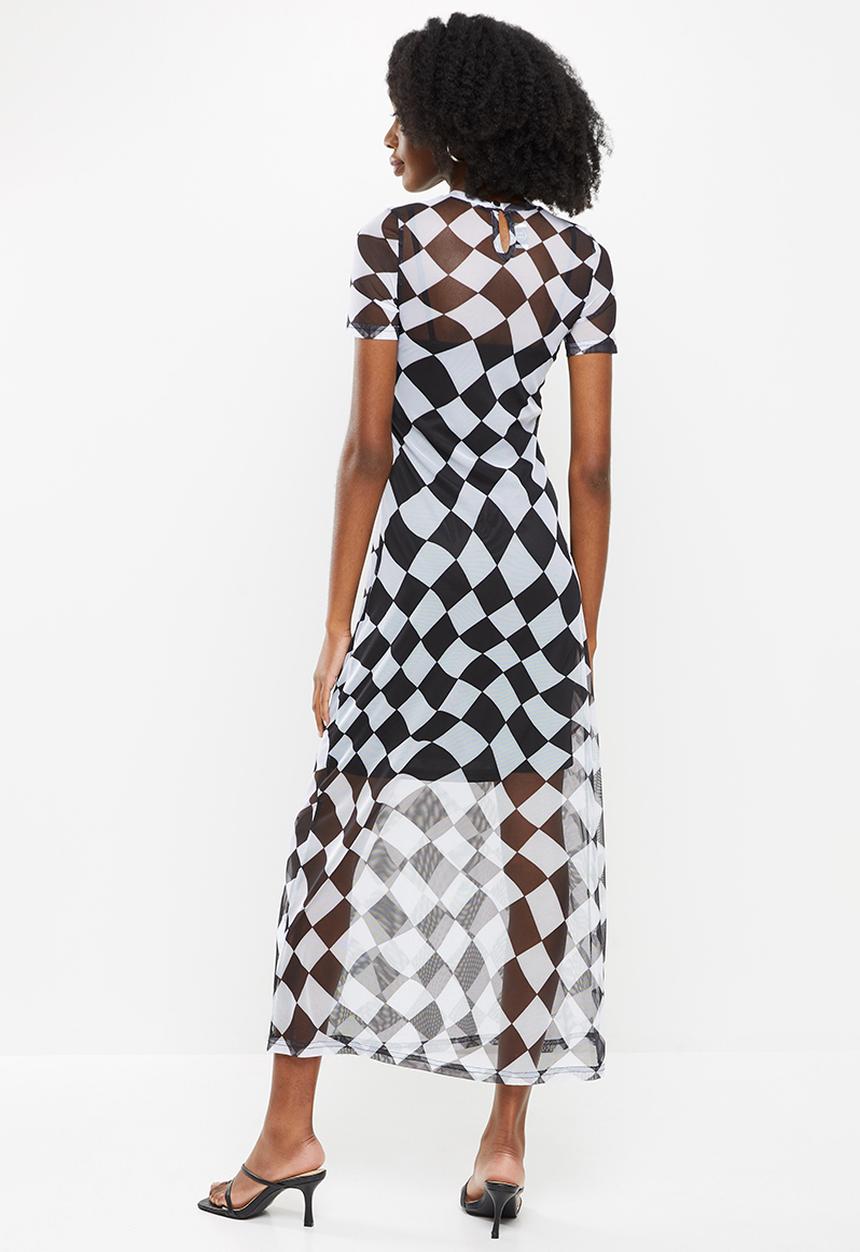 Me&B - Maxi side slits mesh dress - black & white 