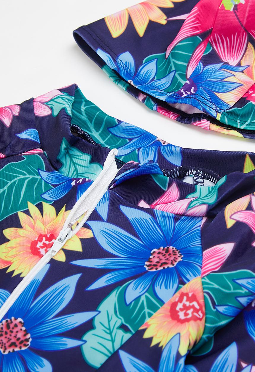 Pop Candy - Girls flower printed swimsuit & hat set - multi