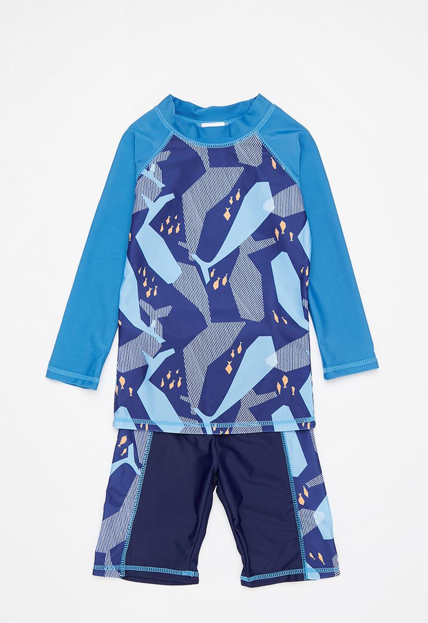 Pop Candy - Boys whale printed long sleeve swim set - blue