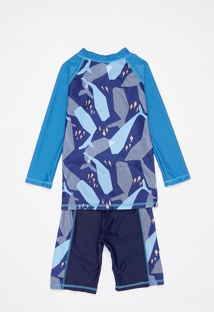 Pop Candy - Boys whale printed long sleeve swim set - blue