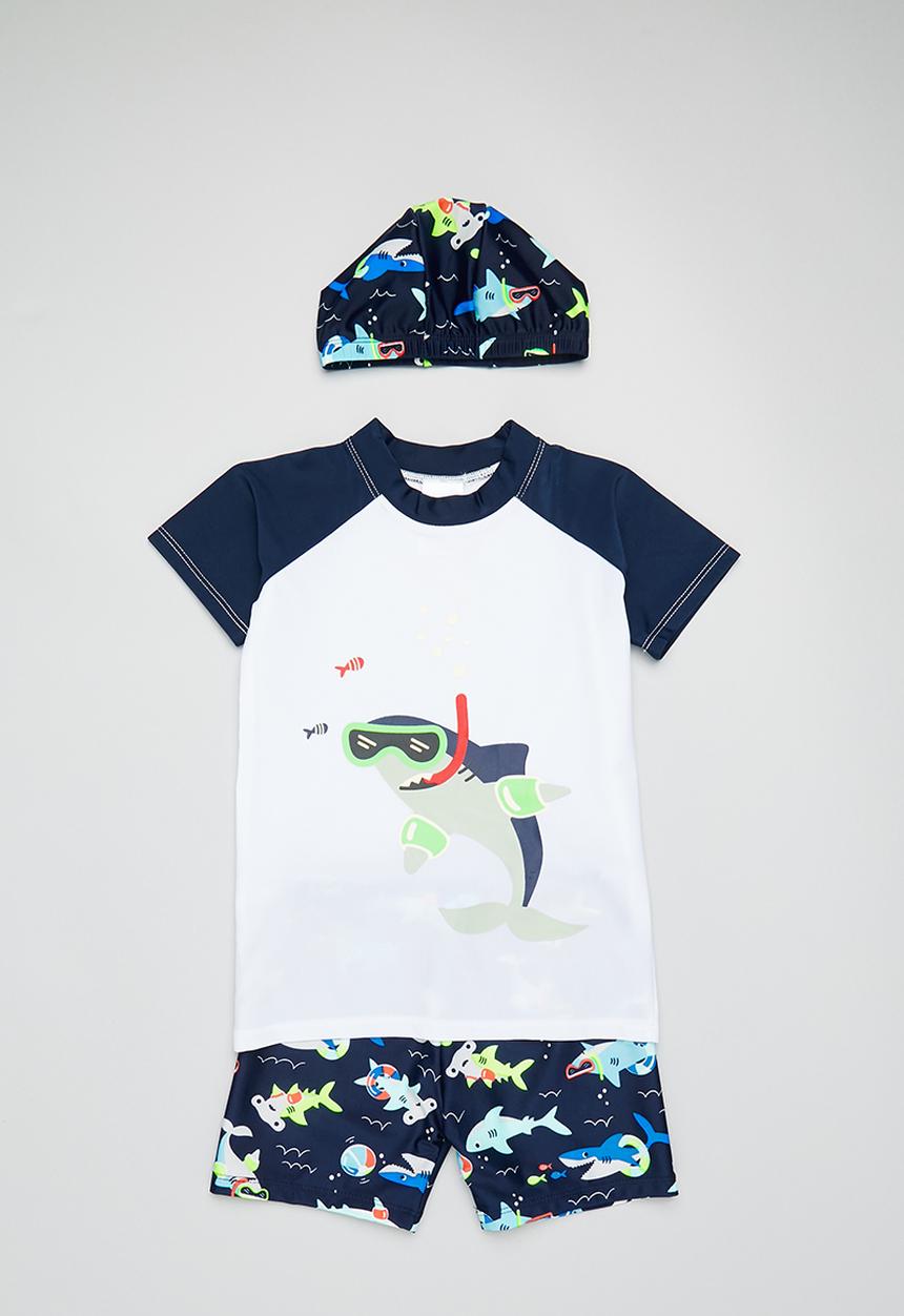 Pop Candy - Boys shark printed swim set - blue & white