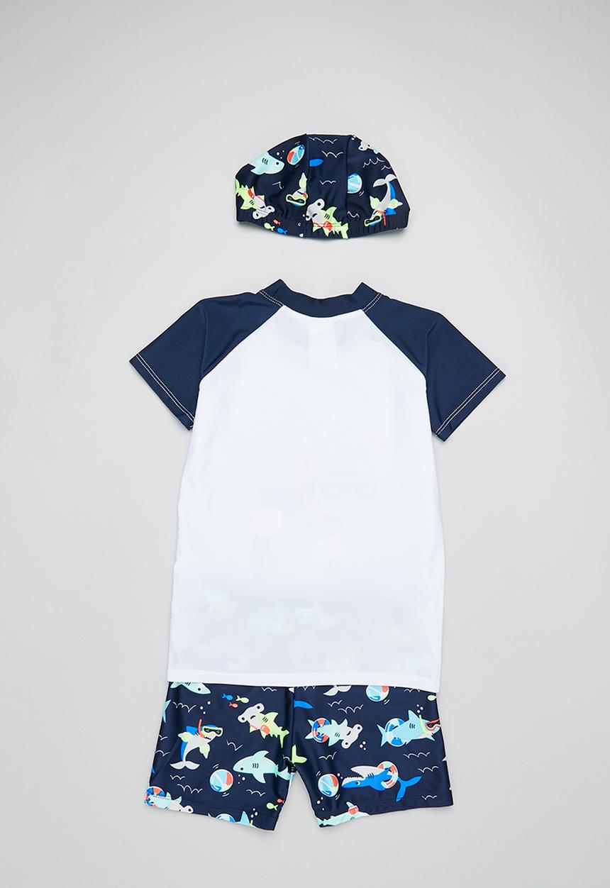 Pop Candy - Boys shark printed swim set - blue & white