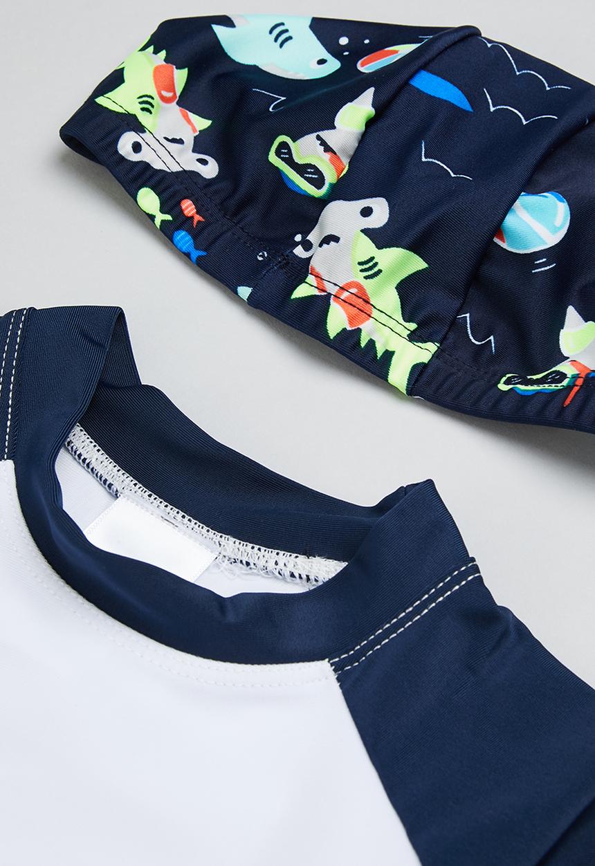 Pop Candy - Boys shark printed swim set - blue & white