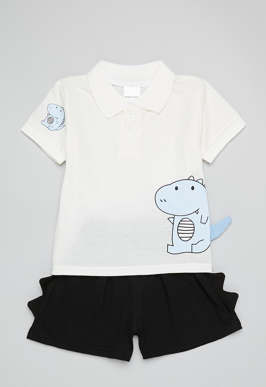 Pop Candy - Dino golfer & short set - white & black