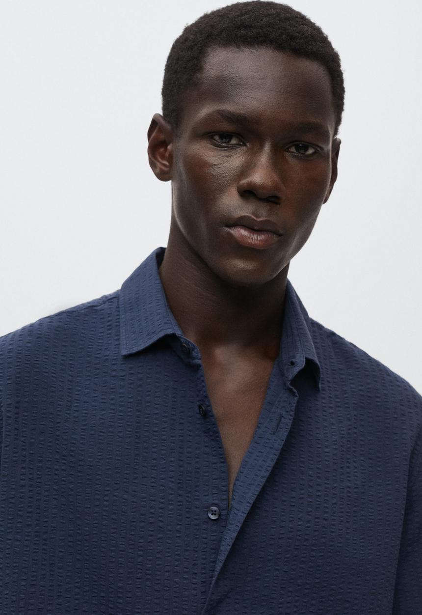 MANGO - Vicar seersucker shirt - navy