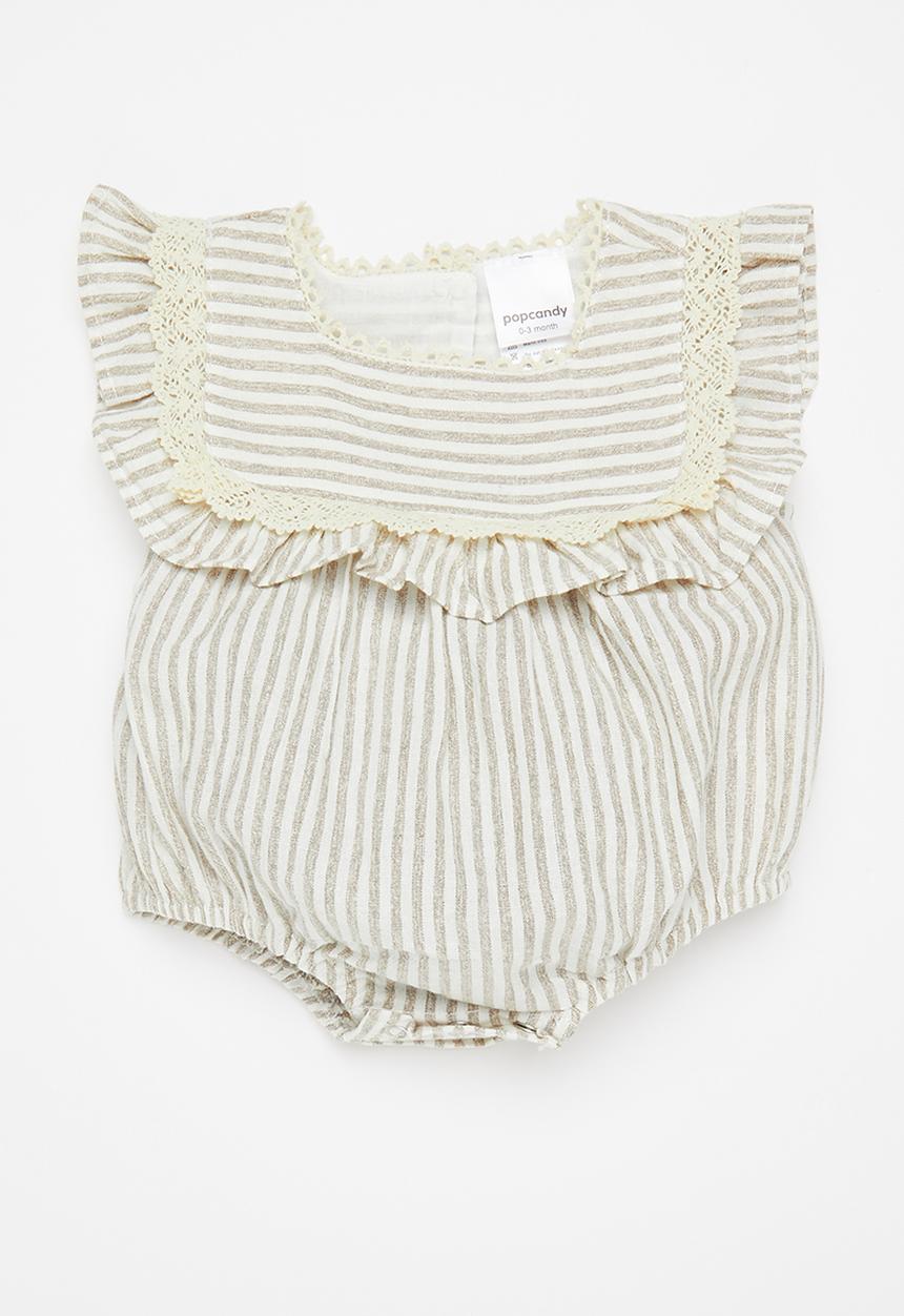 Pop Candy - Baby stripe playsuit - stone