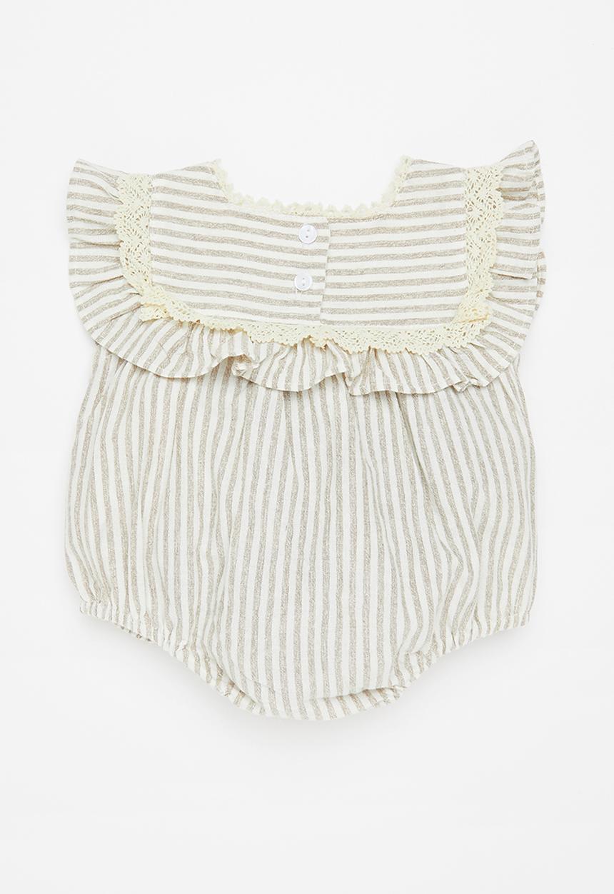Pop Candy - Baby stripe playsuit - stone