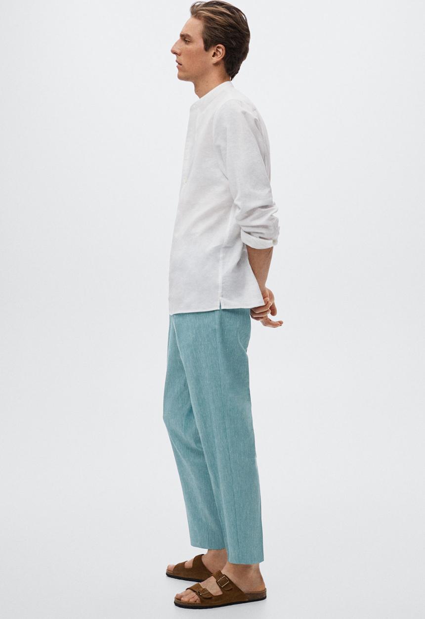 MANGO - Godard pleated linen trousers - blue