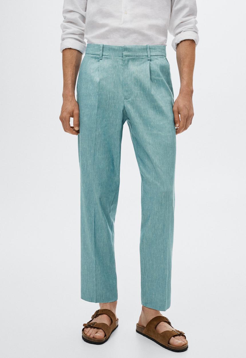 MANGO - Godard pleated linen trousers - blue