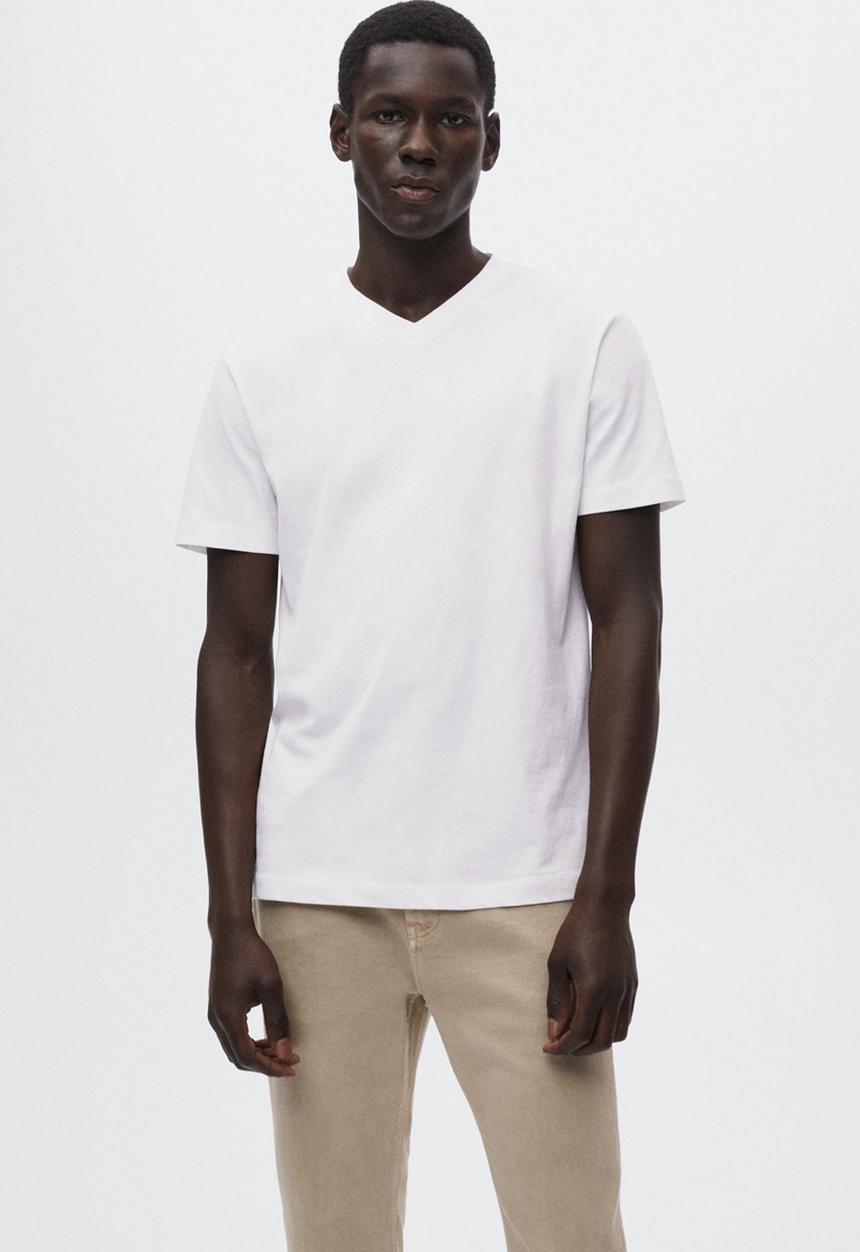 MANGO - Chelsea sustainable v-neck tee - white