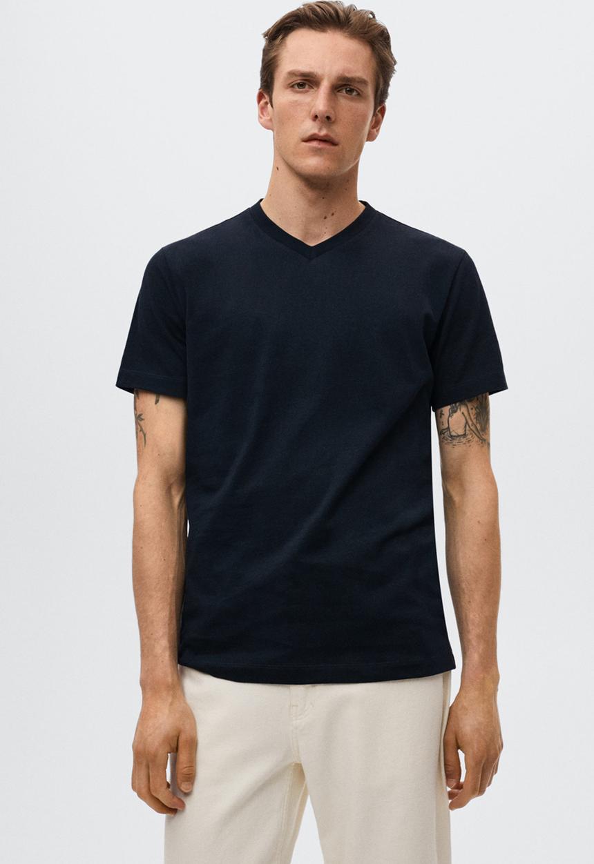 MANGO - Chelsea sustainable v-neck tee - navy
