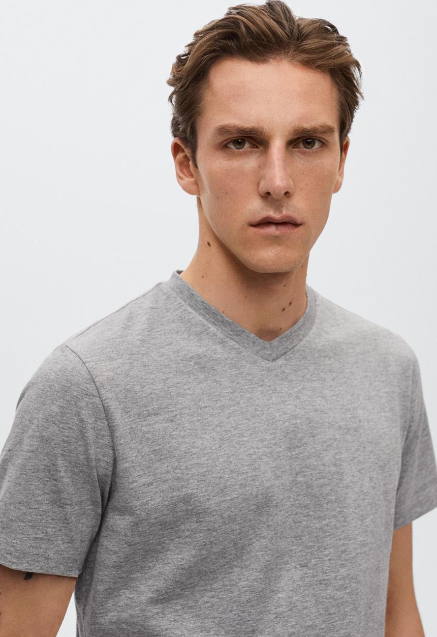 MANGO - Chelsea sustainable v-neck tee - grey