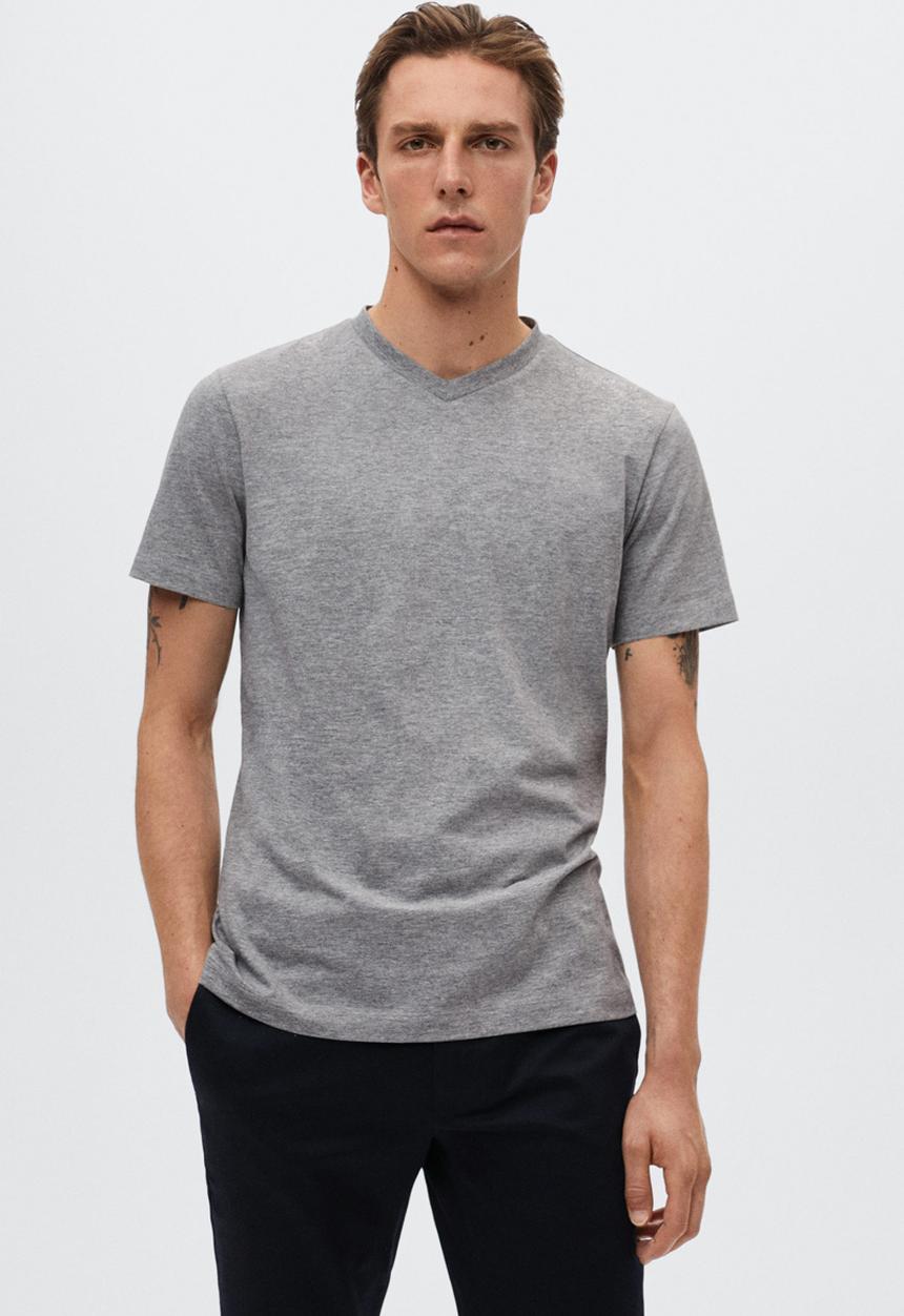 MANGO - Chelsea sustainable v-neck tee - grey