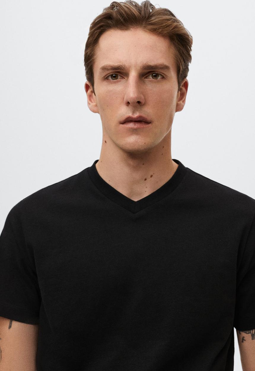 MANGO - Chelsea sustainable v-neck tee - black