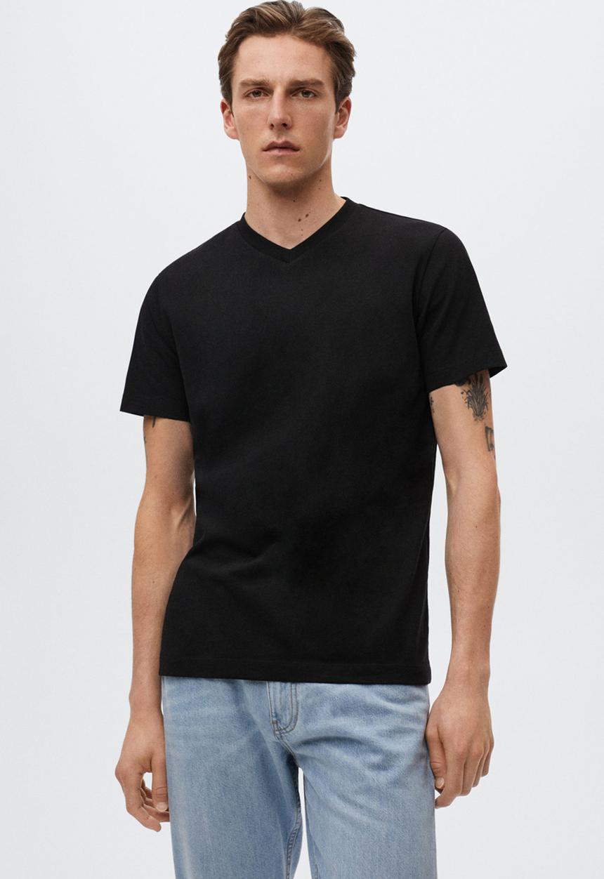 MANGO - Chelsea sustainable v-neck tee - black