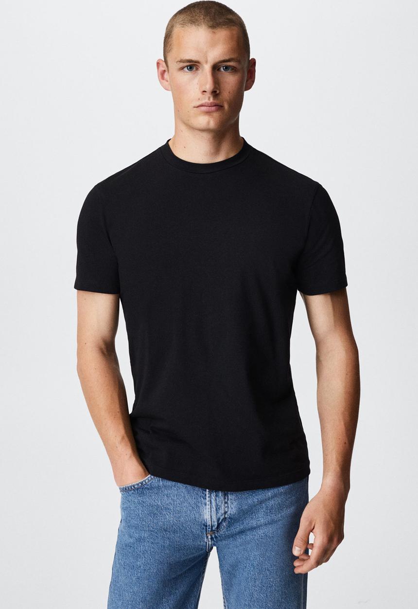 MANGO - Stretch t-shirt  - black
