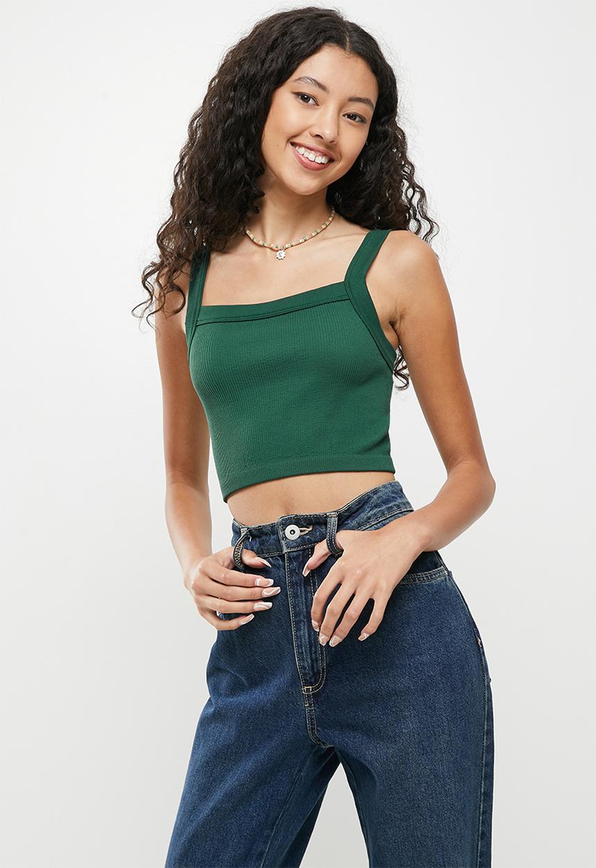Cotton On - Seamless nelly straight neck tank - scholar green