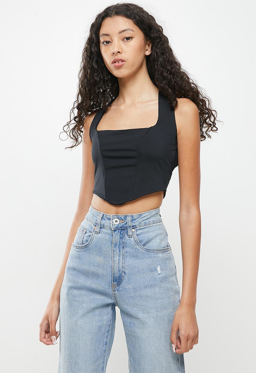 Cotton On - Bobbie tie back corset top - black