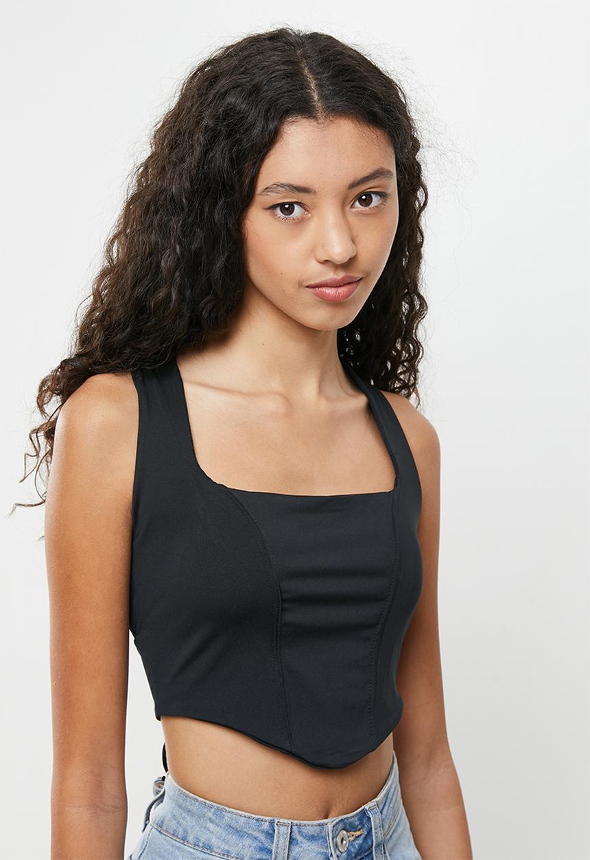 Cotton On - Bobbie tie back corset top - black