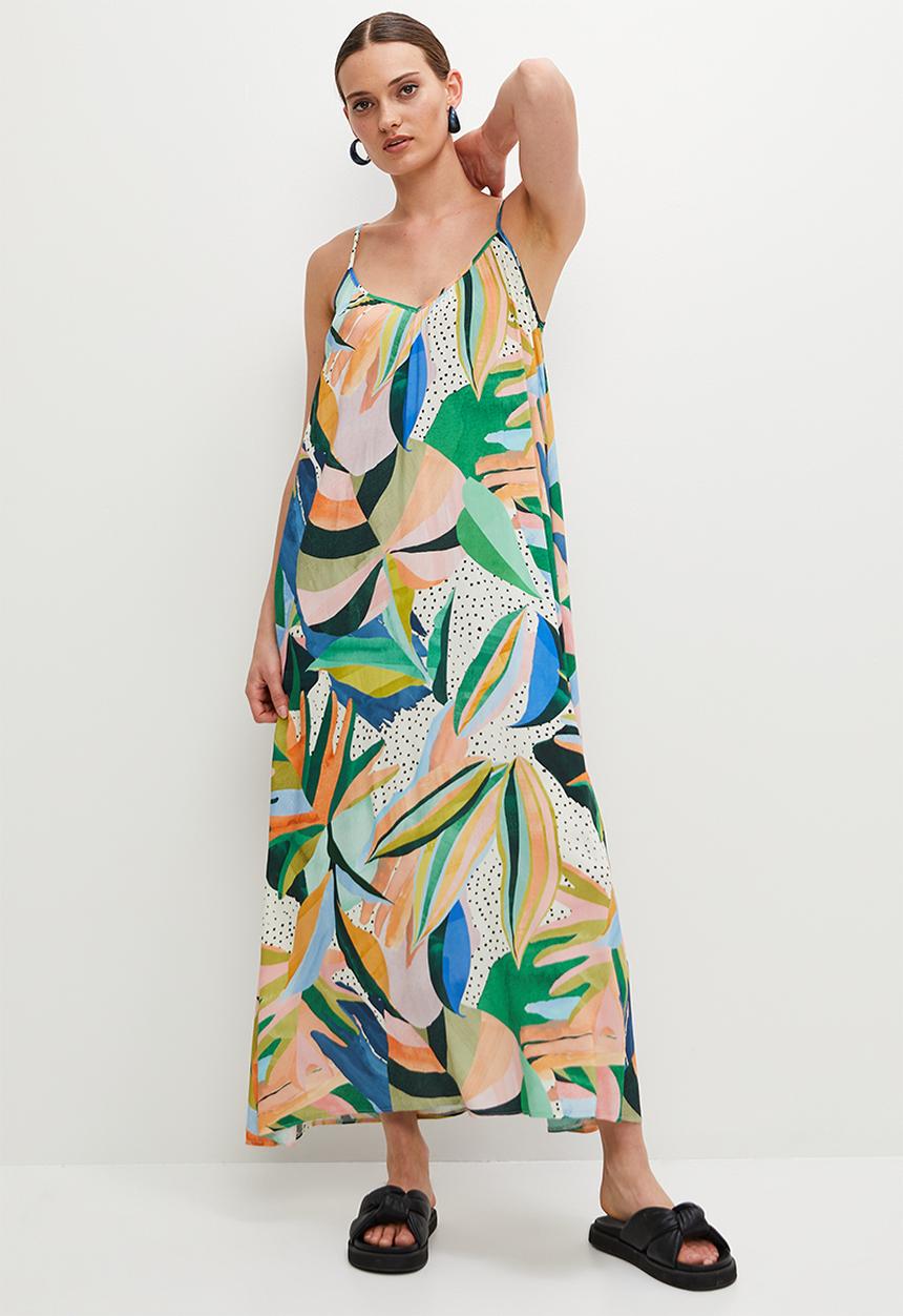 Superbalist - Midi trapeze dress - tropical abstract