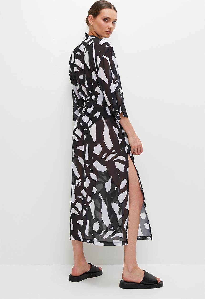 Superbalist - Midi cover up with belt - black bold graphic print